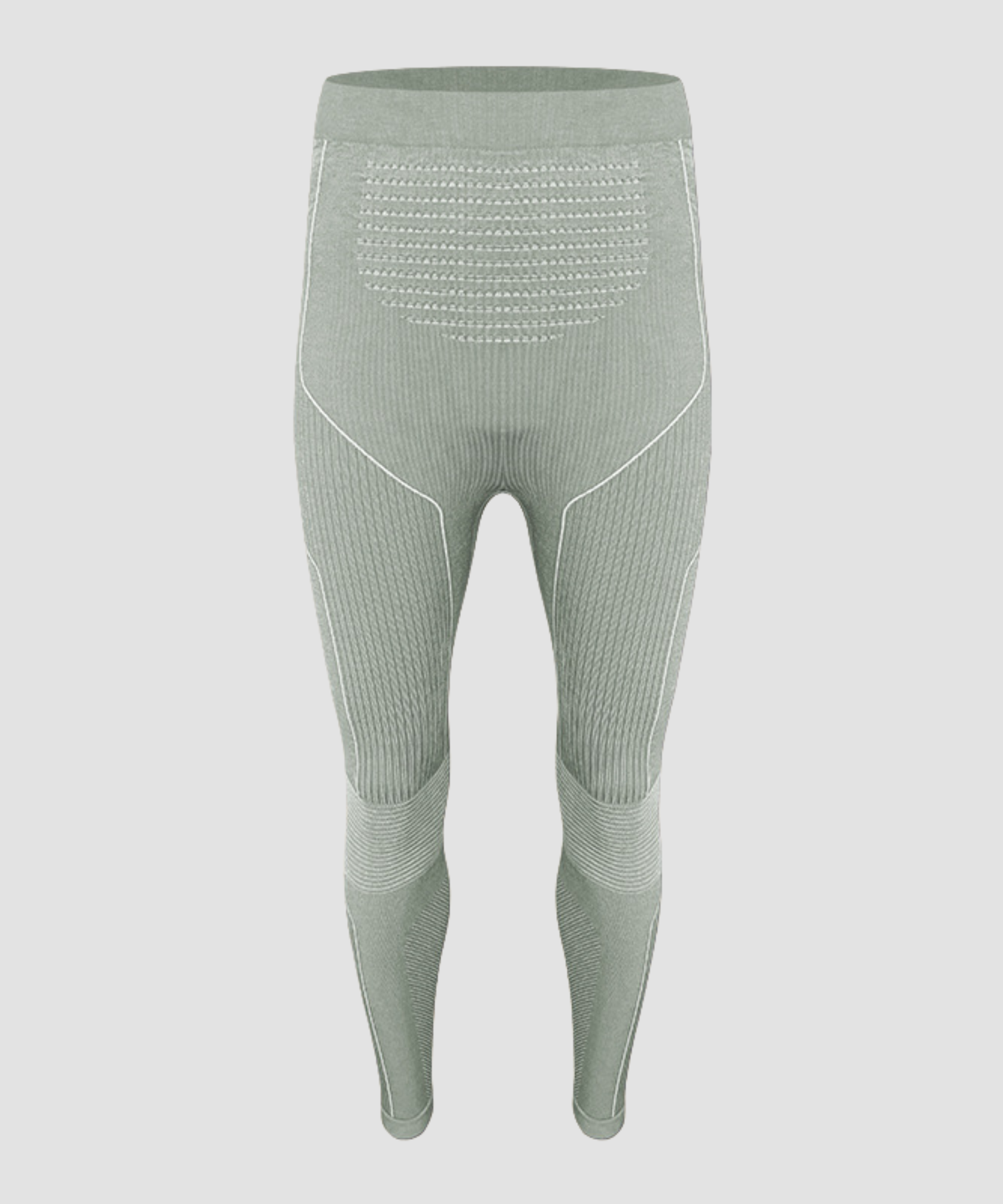 Green athletic leggings with a subtle pattern on a light gray background