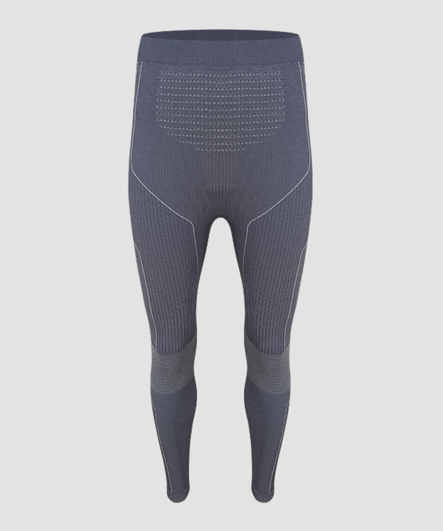 Gray compression leggings with patterned design on a light gray background